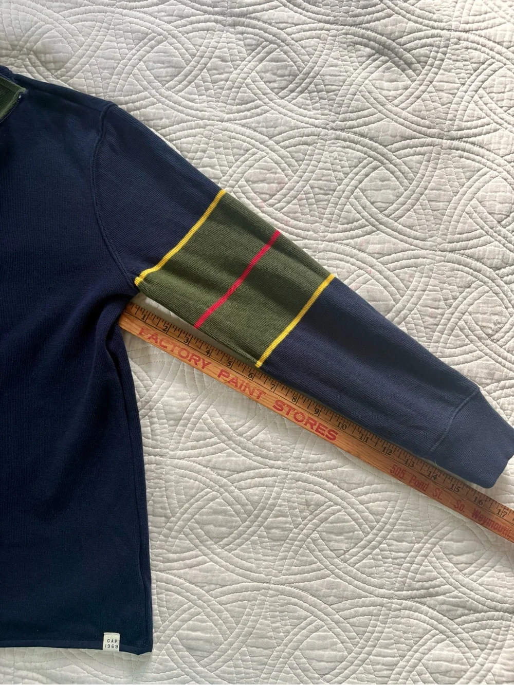 GAP 90s stripe Navy Quarter-Zip Pullover with Stripes XL